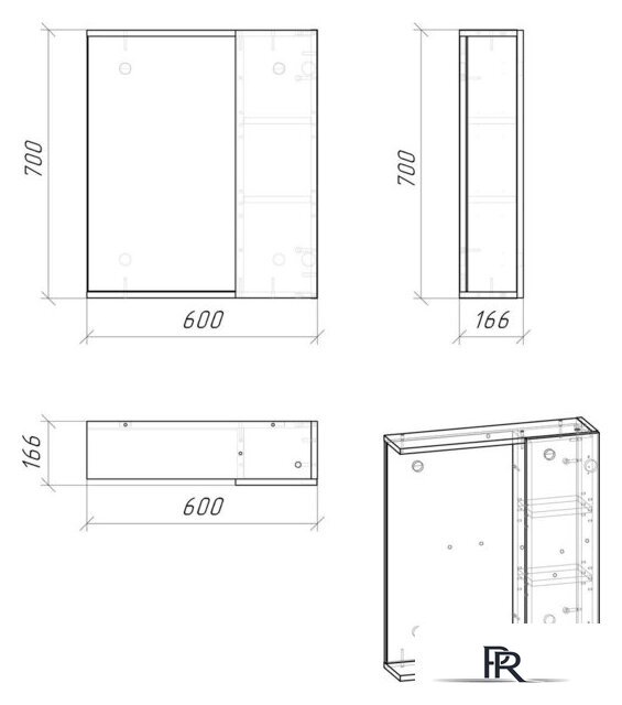  Grossman Шкаф с зеркалом Юнит 60 206011 (кадена лайт) - Изображение №5 — Интернет-магазин ПроЗаказ