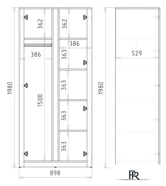 Шкаф распашной Рэйгрупп Bromo 02.02 ДЗ 90x198x55 ШР 02.02 BR (дуб бордолайт) - Изображение №8 — Интернет-магазин ПроЗаказ