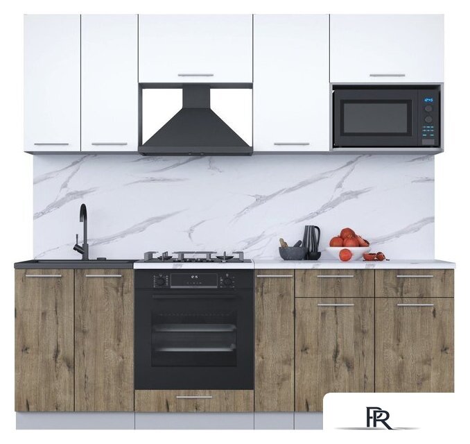 Готовая кухня Интерлиния Мила 2.2 ВТ (белый платинум/дуб веллингтон/белый гранит) - Изображение №1 — Интернет-магазин ПроЗаказ