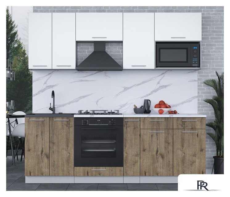 Готовая кухня Интерлиния Мила 2.2 ВТ (белый платинум/дуб веллингтон/белый гранит) - Изображение №2 — Интернет-магазин ПроЗаказ