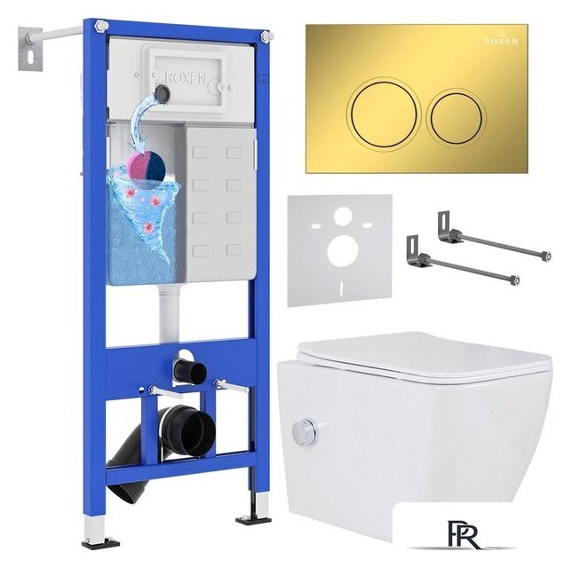 Унитаз подвесной Roxen Cube bidet в комплекте с инсталляцией StounFix Dual Fresh 6 в 1 968094 (кнопка: золото глянцевое ) - Изображение №1 — Интернет-магазин ПроЗаказ