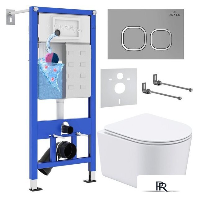 Унитаз подвесной Roxen Simple Compact в комплекте с инсталляцией StounFix Dual Fresh 6 в 1 919136 (кнопка: хром матовый) - Изображение №1 — Интернет-магазин ПроЗаказ