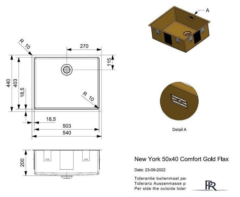 Кухонная мойка Reginox New York 50x40 (L) OKG Comfort Gold Flax R35160 - Изображение №6 — Интернет-магазин ПроЗаказ