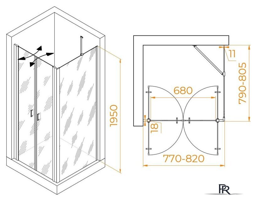 Душевой уголок RGW PA-134B (PA-104B+Z-050-2B+O-204B) 060814488-14 80x80 (черный/прозрачное стекло) - Изображение №2 — Интернет-магазин ПроЗаказ