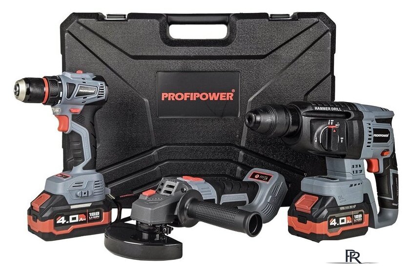  Profipower ProfiSet-3E18 E0247 (шуруповерт, перфоратор, болгарка, 2 АКБ, кейс) - Изображение №1 — Интернет-магазин ПроЗаказ