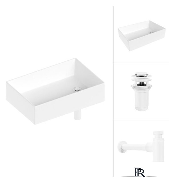 Умывальник Lauter 21518-1 + клапан 21190W + сифон 21635W (белый матовый) - Изображение №1 — Интернет-магазин ПроЗаказ