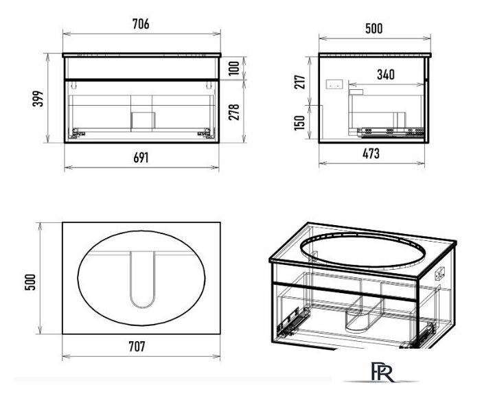  Brevita Тумба под умывальник Enfida 70 ENF-06070-0841Я (зеленый матовый) - Изображение №6 — Интернет-магазин ПроЗаказ