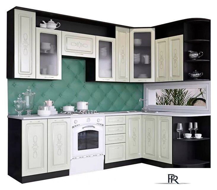 Готовая кухня Артём-Мебель Виола СН-114 со стеклом МДФ 2.6x1.5 Правая (жемчуг текстурный) - Изображение №1 — Интернет-магазин ПроЗаказ