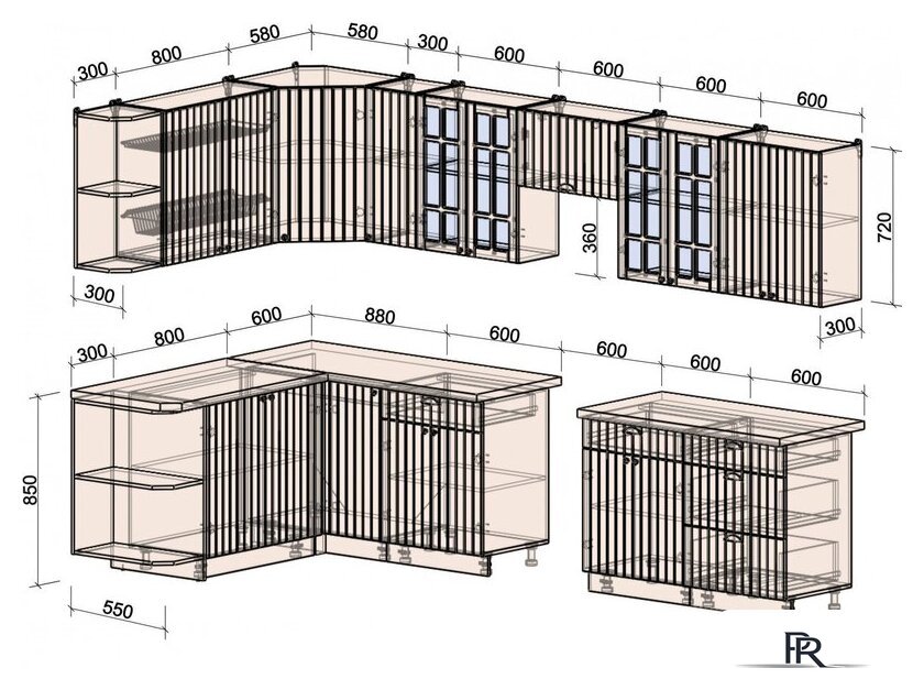 Готовая кухня Интерлиния Берес 1.7x3.3 левая (дуб английский/дуб полярный/кастилло темный) - Изображение №5 — Интернет-магазин ПроЗаказ
