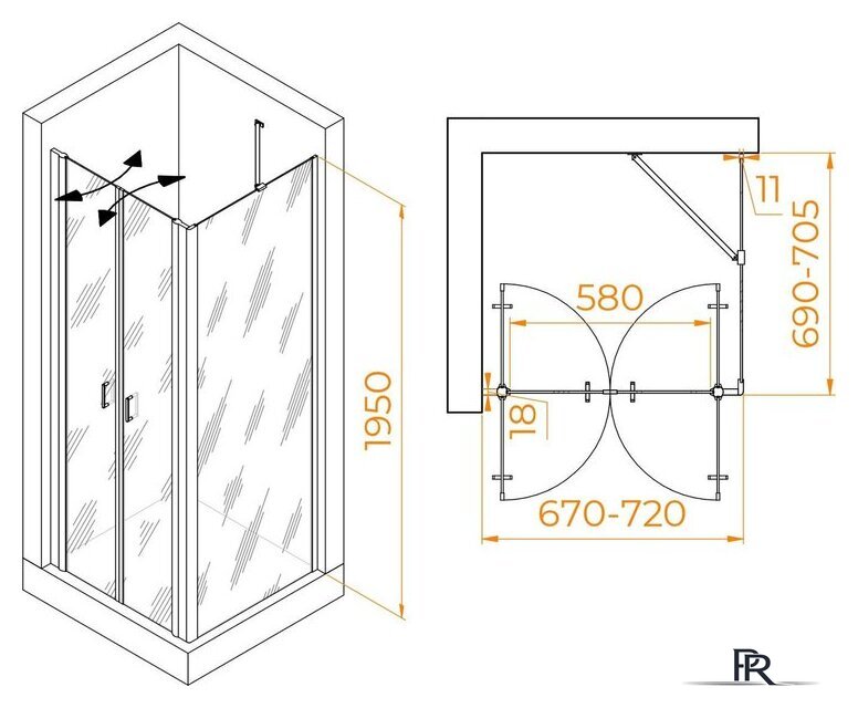 Душевой уголок RGW PA-134B (PA-104B+Z-050-2B+O-204B) 060814477-14 70x70 (черный/прозрачное стекло) - Изображение №2 — Интернет-магазин ПроЗаказ