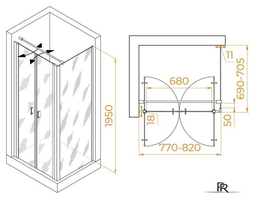 Душевой уголок RGW PA-144B (PA-104B+Z-050-2B+O-104B) 060814487-014 80x70 (черный/прозрачное стекло) - Изображение №2 — Интернет-магазин ПроЗаказ