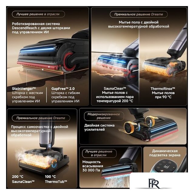 Вертикальный моющий пылесос Dreame H16 Pro Steam Wet and Dry Vacuum HHR48F (евровилка) - Изображение №18 — Интернет-магазин ПроЗаказ