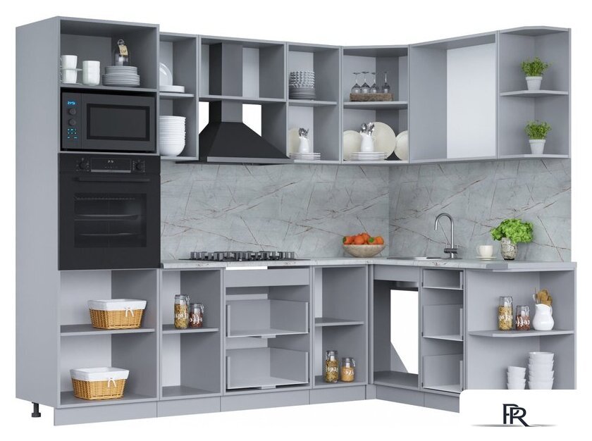 Готовая кухня Интерлиния Мила Лайт 1.68x2.6 правая (персидский жемчуг/антрацит/травертин серый) - Изображение №2 — Интернет-магазин ПроЗаказ