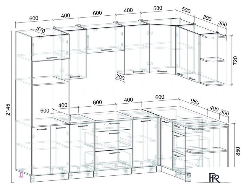 Готовая кухня Интерлиния Мила Лайт 1.68x2.6 правая (персидский жемчуг/антрацит/травертин серый) - Изображение №4 — Интернет-магазин ПроЗаказ