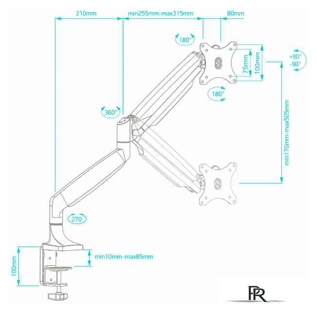 Кронштейн для монитора Onkron G100B - Изображение №5 — Интернет-магазин ПроЗаказ