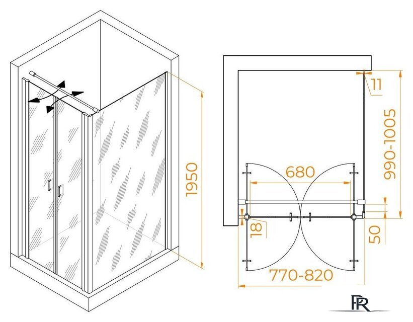 Душевой уголок RGW PA-144B (PA-104B+Z-050-2B+O-104B) 060814480-014 80x100 (черный/прозрачное стекло) - Изображение №2 — Интернет-магазин ПроЗаказ