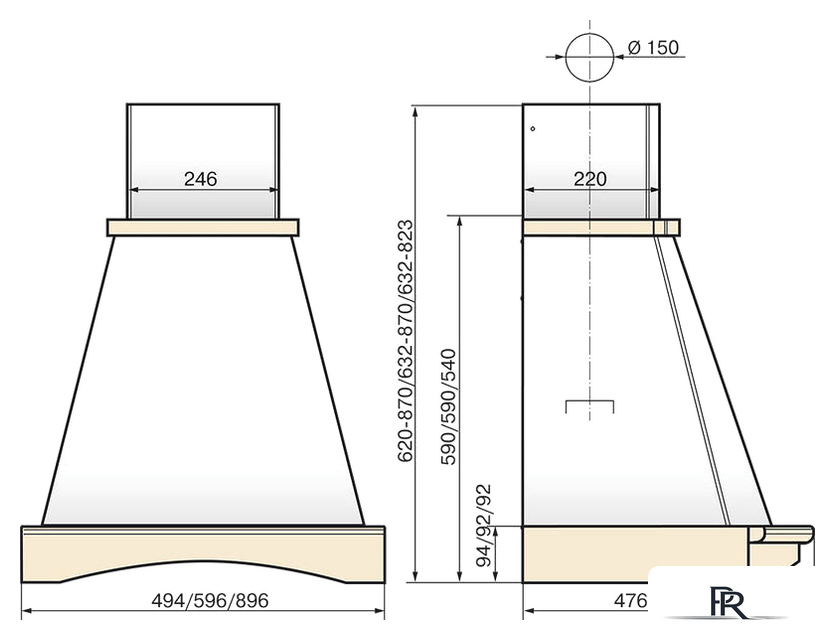 Кухонная вытяжка Elikor Ротонда 90П-1000-П3Д (бежевый/дуб неокрашенный) (943816) - Изображение №2 — Интернет-магазин ПроЗаказ