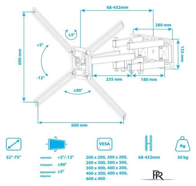 Кронштейн для телевизора Kromax Corbel-9 - Изображение №11 — Интернет-магазин ПроЗаказ