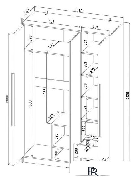 Шкаф распашной Интерлиния Концепт КТ-Ш3 (антрацит/белый платинум) - Изображение №5 — Интернет-магазин ПроЗаказ