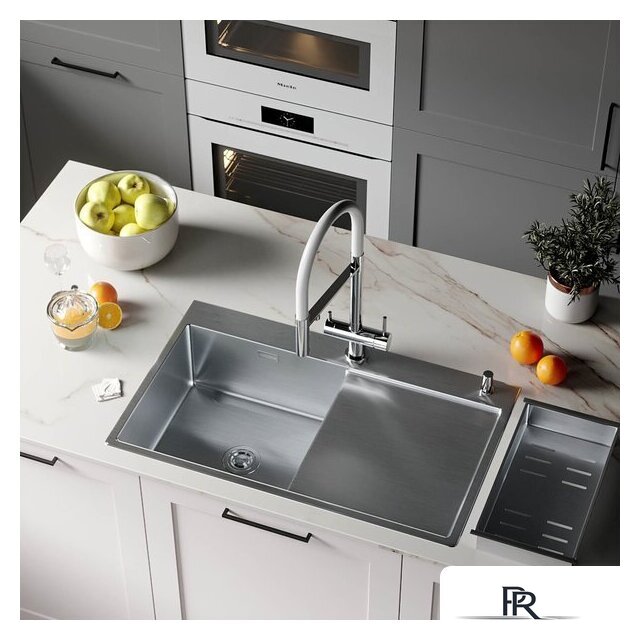 Кухонная мойка Roxen Vespa 560230-70L сатин (с коландером и дозатором) - Изображение №2 — Интернет-магазин ПроЗаказ