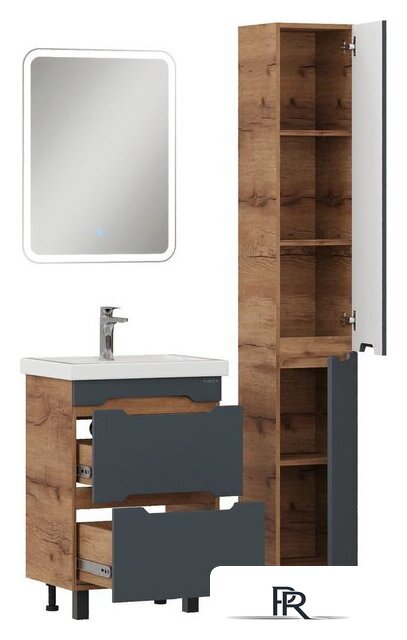  Onika Шкаф-пенал для ванной Айленд 30 403084 (графит/дуб крафт золотой) - Изображение №7 — Интернет-магазин ПроЗаказ