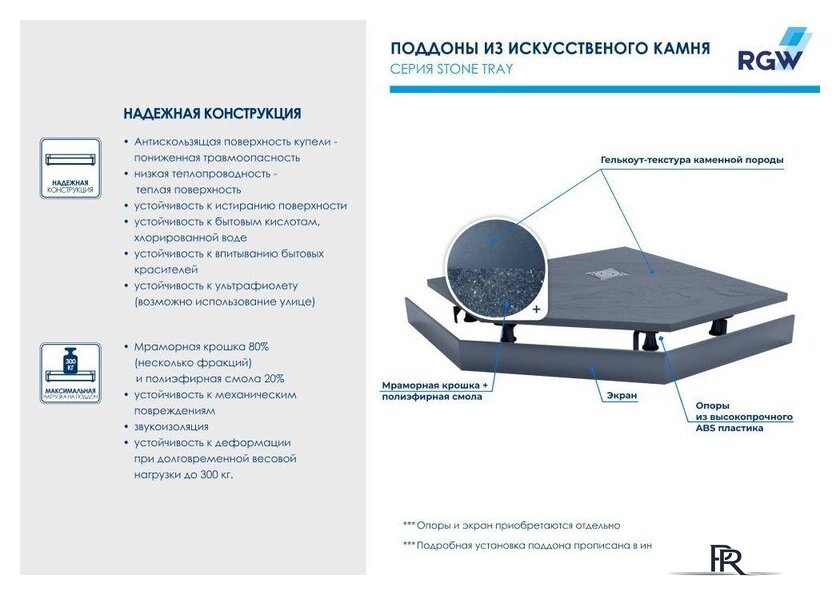 Душевой поддон RGW ST/T-0100G 100x100 - Изображение №4 — Интернет-магазин ПроЗаказ