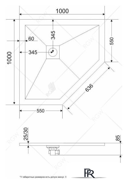 Душевой поддон RGW ST/T-0100G 100x100 - Изображение №3 — Интернет-магазин ПроЗаказ