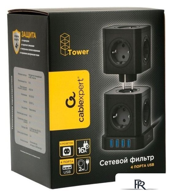 Сетевой фильтр Cablexpert Tower TWR-9-U4-B-2 - Изображение №6 — Интернет-магазин ПроЗаказ