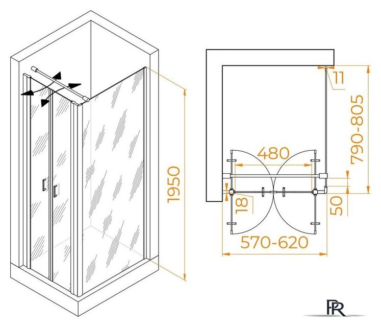 Душевой уголок RGW PA-144B (PA-104B+Z-050-2B+O-104B) 060814468-014 60x80 (черный/прозрачное стекло) - Изображение №2 — Интернет-магазин ПроЗаказ