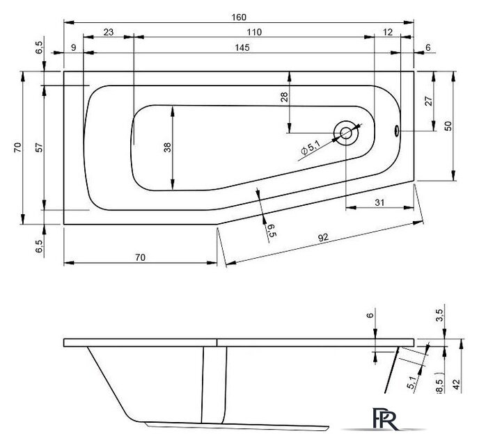 Ванна Riho Dola 160 R BB33005 - Изображение №2 — Интернет-магазин ПроЗаказ