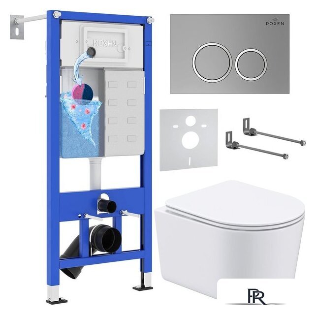 Унитаз подвесной Roxen Simple Compact в комплекте с инсталляцией StounFix Dual Fresh 6 в 1 915792 (кнопка: хром матовый) - Изображение №1 — Интернет-магазин ПроЗаказ
