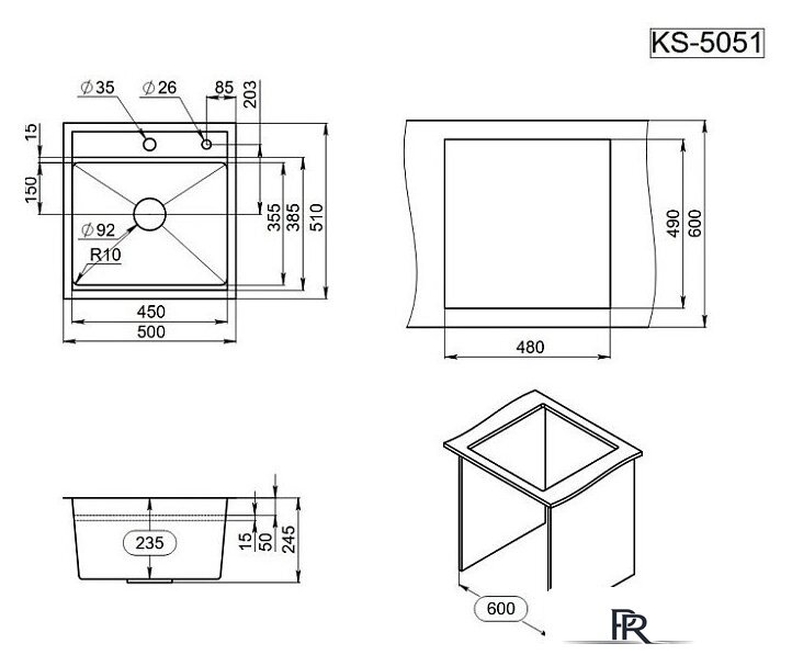 Кухонная мойка Granula KS-5051 (графит матовый) - Изображение №4 — Интернет-магазин ПроЗаказ