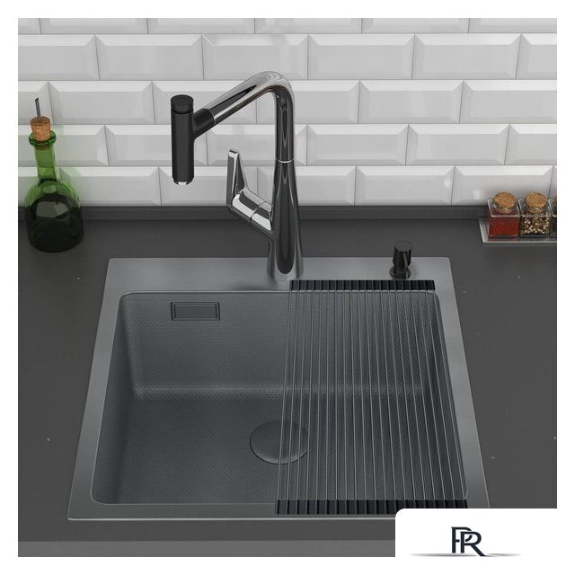 Кухонная мойка Roxen Snake 560220-45-BS PVD графит/текстурная поверхность (с ролл-матом и дозатором) - Изображение №4 — Интернет-магазин ПроЗаказ