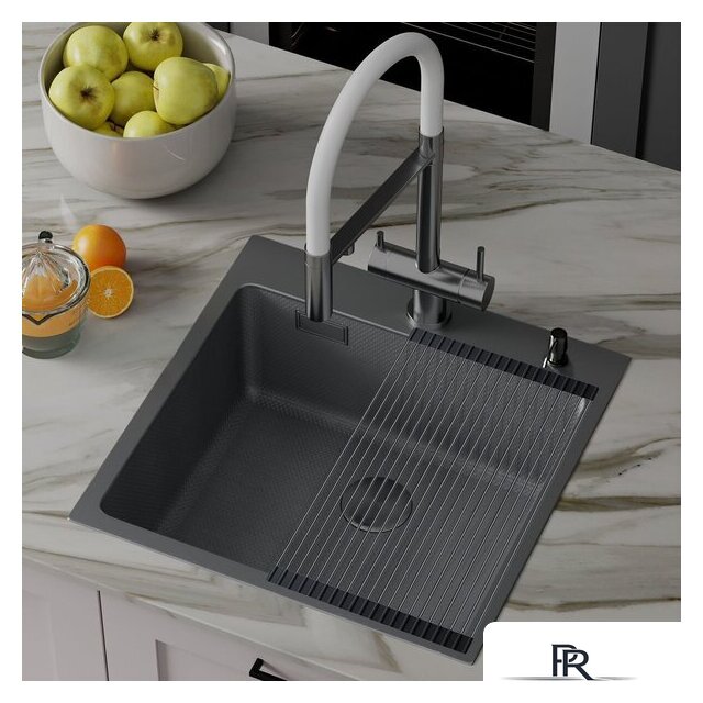Кухонная мойка Roxen Snake 560220-45-BS PVD графит/текстурная поверхность (с ролл-матом и дозатором) - Изображение №3 — Интернет-магазин ПроЗаказ