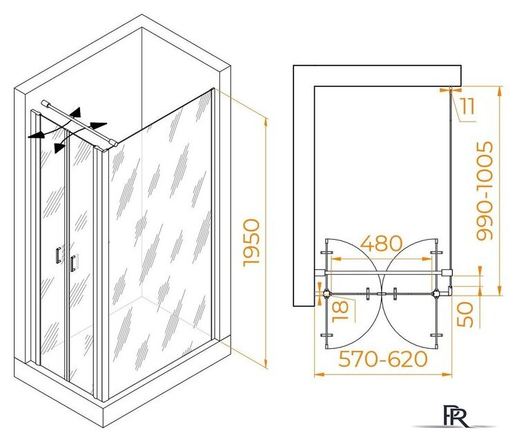 Душевой уголок RGW PA-144B (PA-104B+Z-050-2B+O-104B) 060814460-014 60x100 (черный/прозрачное стекло) - Изображение №2 — Интернет-магазин ПроЗаказ
