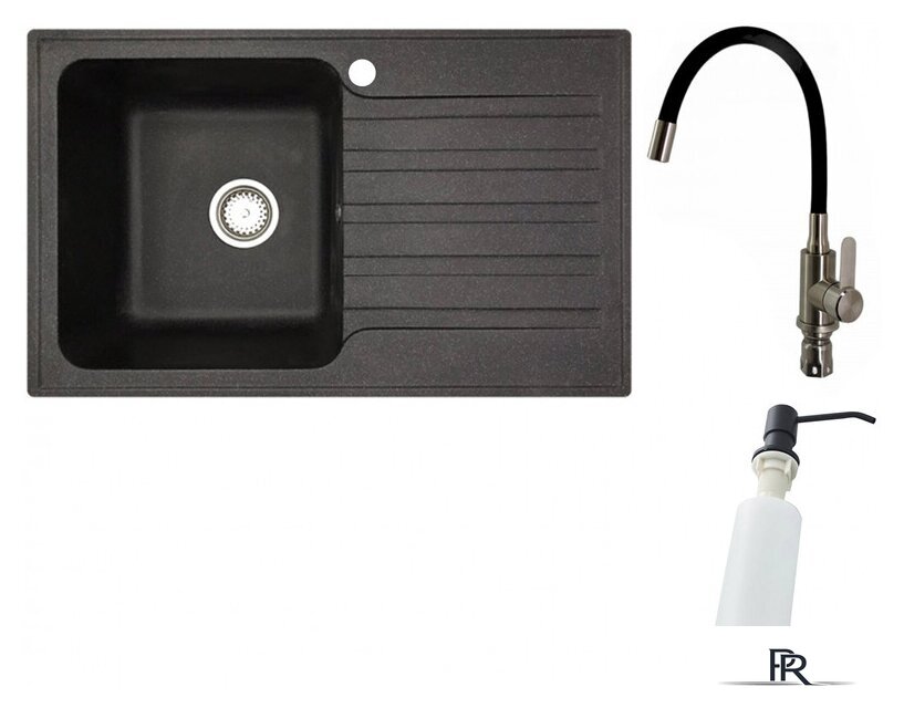 Кухонная мойка БелЭворс Styl L + смеситель W74004-2 + дозатор L405F (черный) - Изображение №1 — Интернет-магазин ПроЗаказ