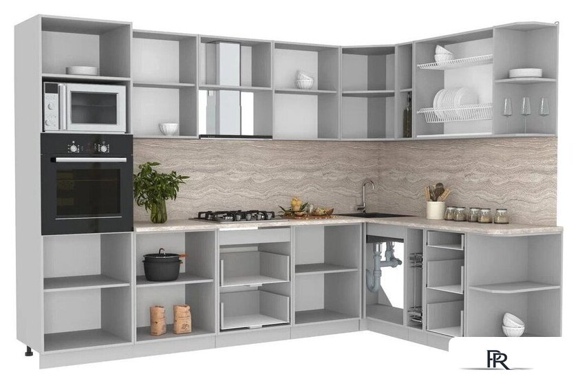 Готовая кухня Интерлиния Мила Лайт 1.88x3.0 правая (дуб белый/дуб золотой/дуб бунратти) - Изображение №3 — Интернет-магазин ПроЗаказ