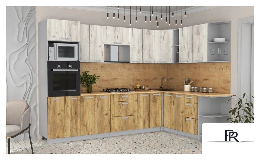 Готовая кухня Интерлиния Мила Лайт 1.88x3.0 правая (дуб белый/дуб золотой/дуб бунратти) - Изображение №2 — Интернет-магазин ПроЗаказ