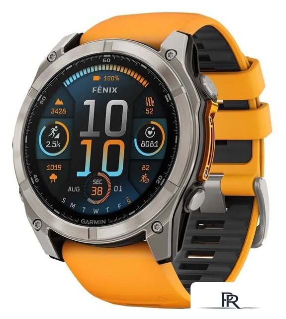 Умные часы Garmin Fenix 8 Sapphire 51мм (титановый, оранжевый силиконовый ремешок) - Изображение №1 — Интернет-магазин ПроЗаказ