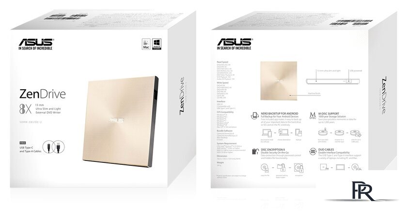 Оптический привод ASUS ZenDrive U9M SDRW-08U9M-U (золотистый) - Изображение №6 — Интернет-магазин ПроЗаказ