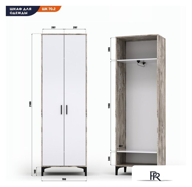 Шкаф распашной Кастанье Кантри ШК 70.2 (белый/дуб юкон) - Изображение №8 — Интернет-магазин ПроЗаказ