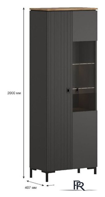 Шкаф-витрина Black Red White San Gimignano REG1D1W с подсветкой (антрацитовый/дуб нокс) - Изображение №3 — Интернет-магазин ПроЗаказ