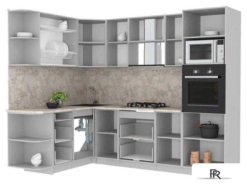 Готовая кухня Интерлиния Мила Лайт 1.68x2.6 левая (дуб белый/дуб золотой/дуб бунратти) - Изображение №2 — Интернет-магазин ПроЗаказ