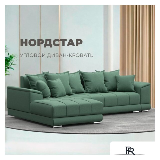 Угловой диван Лига диванов НордСтар левый 123501L (рогожка амур зеленый) - Изображение №2 — Интернет-магазин ПроЗаказ