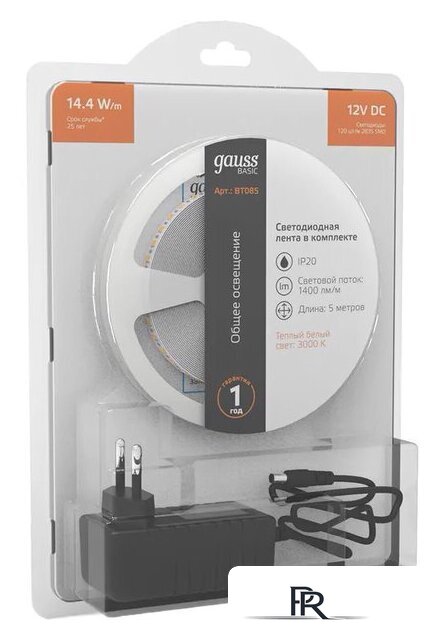 Готовый комплект светодиодной ленты Gauss LED 2835/120 12V 14,4W/m 1400lm/m 3000K 8mm IP20 5m 1/50 BT085 - Изображение №1 — Интернет-магазин ПроЗаказ
