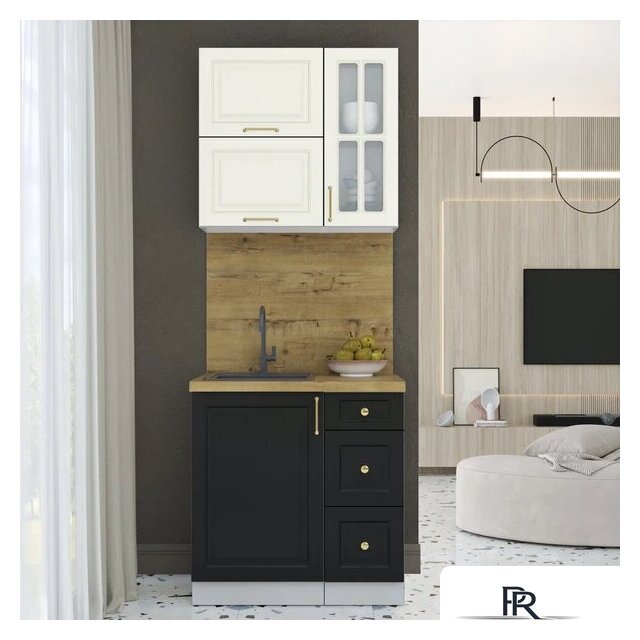 Готовая кухня Интерлиния Мила Шато 0.8Б (белый/черный/дуб бунратти) - Изображение №3 — Интернет-магазин ПроЗаказ