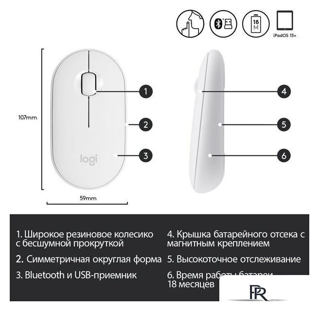 Мышь Logitech M350 Pebble (белый) - Изображение №7 — Интернет-магазин ПроЗаказ