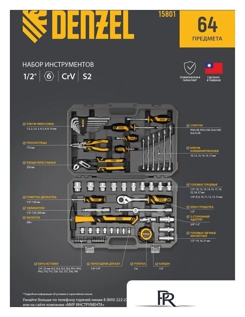 Набор домашнего мастера Denzel 15801 (64 предмета) - Изображение №31 — Интернет-магазин ПроЗаказ