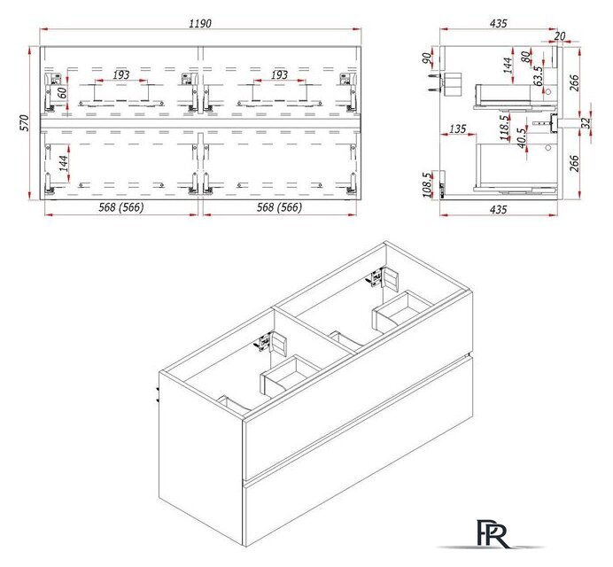  ЗОВ Тумба под умывальник Лира 120 L120MWFMLGVG (графель глянец) - Изображение №4 — Интернет-магазин ПроЗаказ