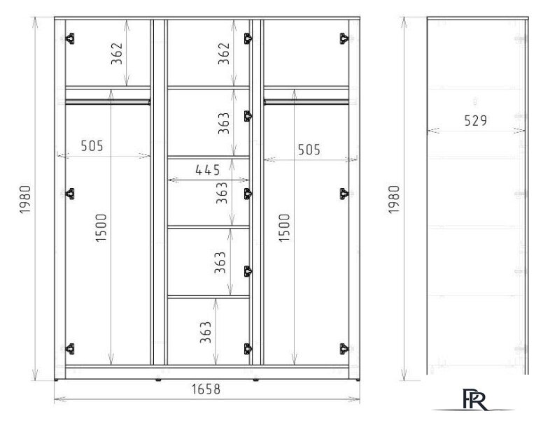 Шкаф распашной Рэйгрупп Bromo 01.02 ДЗД 166x198x55 ШР 01.02 VL (дуб веллингтон) - Изображение №10 — Интернет-магазин ПроЗаказ
